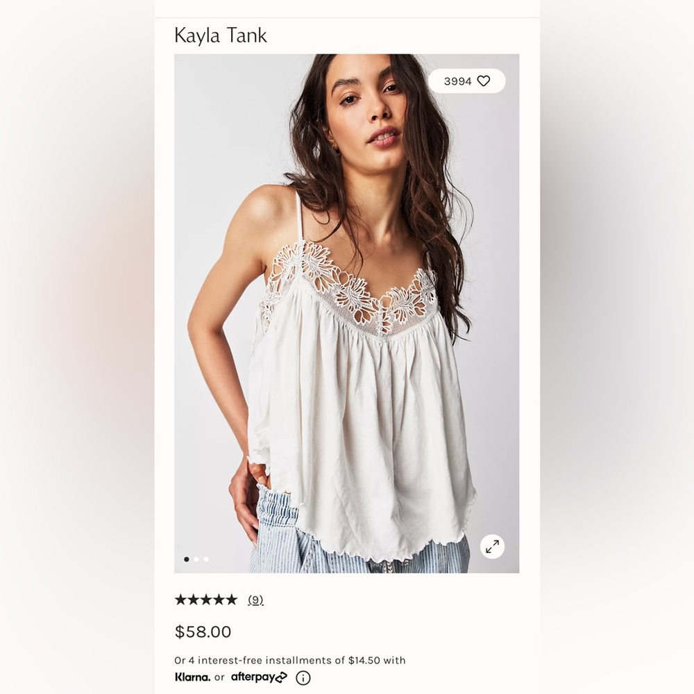 Free People Kayla Tank in Ivory, Size M, Brand New w/ Tags